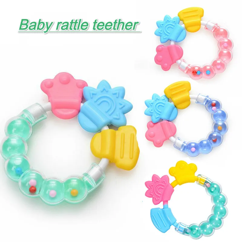 

Toys Baby Rattles Newborn Baby Rattles Teether Toy Teeth Biting Babies Toddler Bed Bell Silicone Handbell Jingle Cartoon