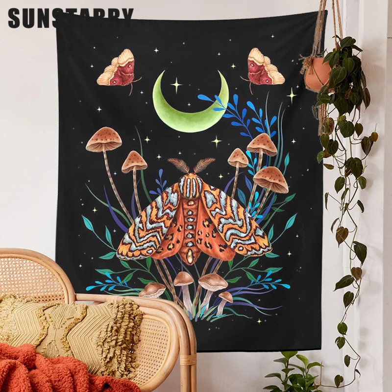 

Moon Phase Tapestry Moth Tapestry Psychedelic Mushrooms Tapestry Moon And Stars Tapestry Plant Floral Wall Hanging Fit For Room