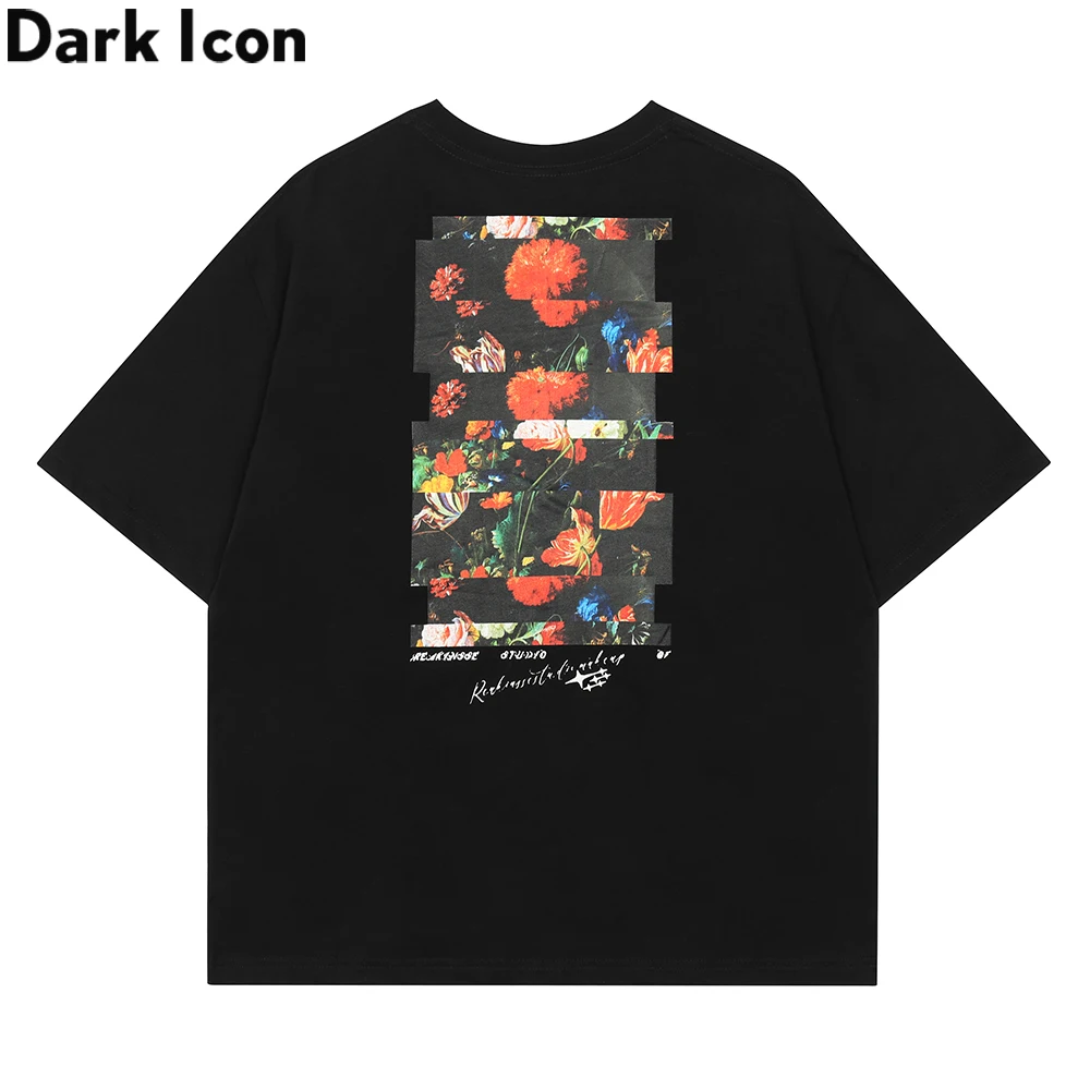 

Мужская футболка с коротким рукавом Dark Icon, летняя уличная Модная хлопковая футболка с цветочным принтом