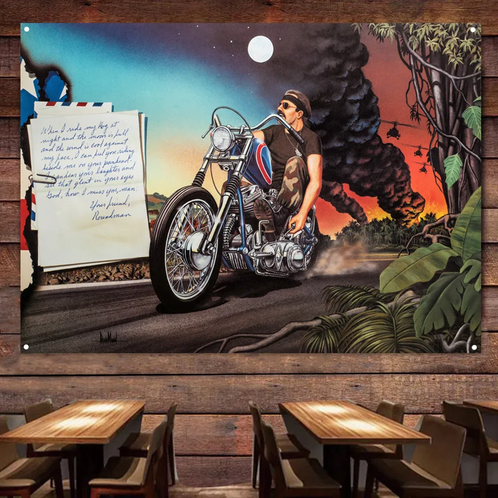 

War Zone Vintage Motorcycles Banner Flag Poster Wall Art Painting Tapestry Man Cave Bar Club Pub Garage Home Decoration Sticker