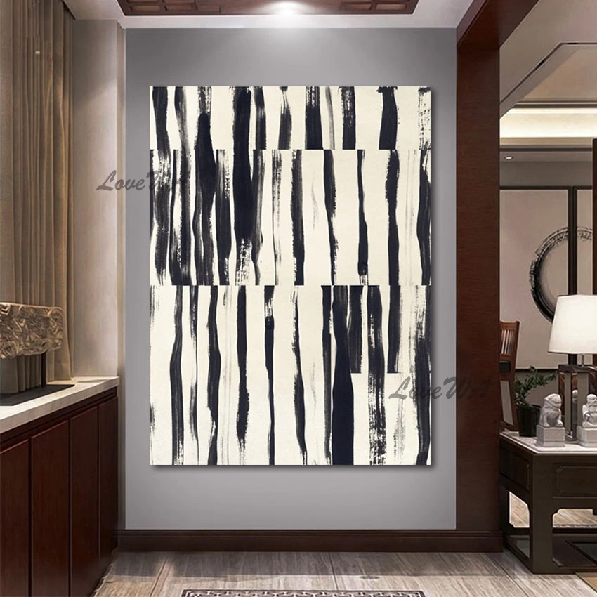 

100% Hand Painted Black And White Oil Painting Abstract Textured Acrylic Art Hot Selling Wall Showpieces Canvas Art Panel Set