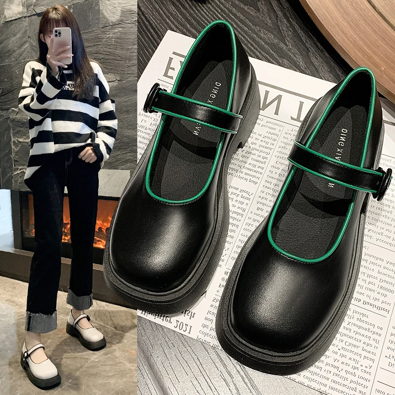 

Туфли женские кожаные на платформе и высоком каблуке, Осенние повседневные туфли в стиле «Лолита», Туфли Мэри Джейн для колледжа, 2022