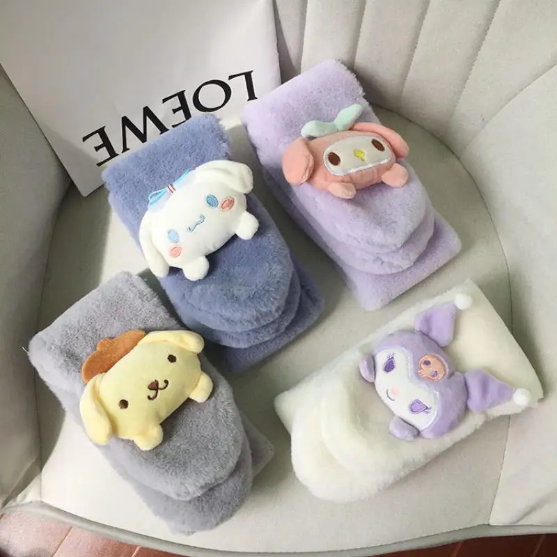 

Sanrio Kawaii Kuromi Cinnamoroll My Melody милый мультяшный аниме зимний плюшевый утепленный шарф для девочек Зимний плюшевый Шарф детский подарок