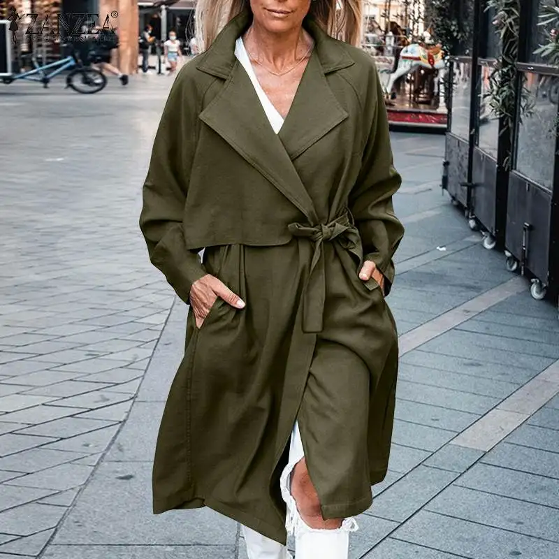

ZANZEA Fahsion Women Trench Coats Oversized Casual Solid Belted Windbreaker 2022 Spring Autumn OL Long Sleeve Midi Long Outwears