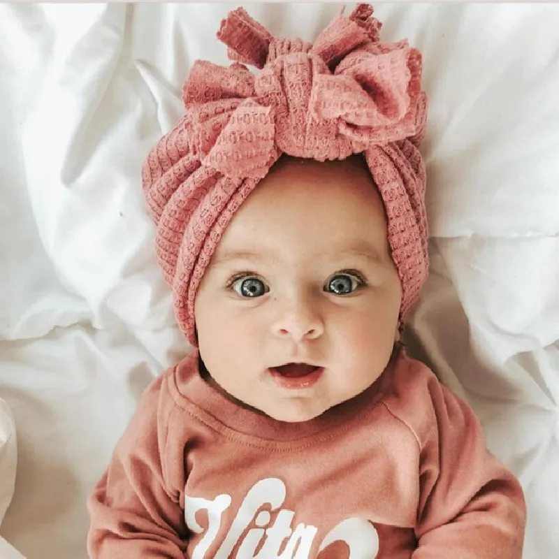 

2022 Spring Summer Baby Hat Turban Cute Bows Knitted Baby Girl Hats Beanie Newborn Soft Cotton Solid Color Infant Kids Winter