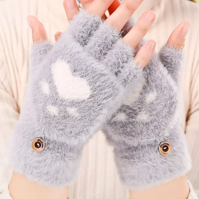 

Mink Gloves Fingerless Flip Mittens Winter Warm Wool Touchscreen Gloves Flap Cover Men Knitting Mitten Women Men Glove