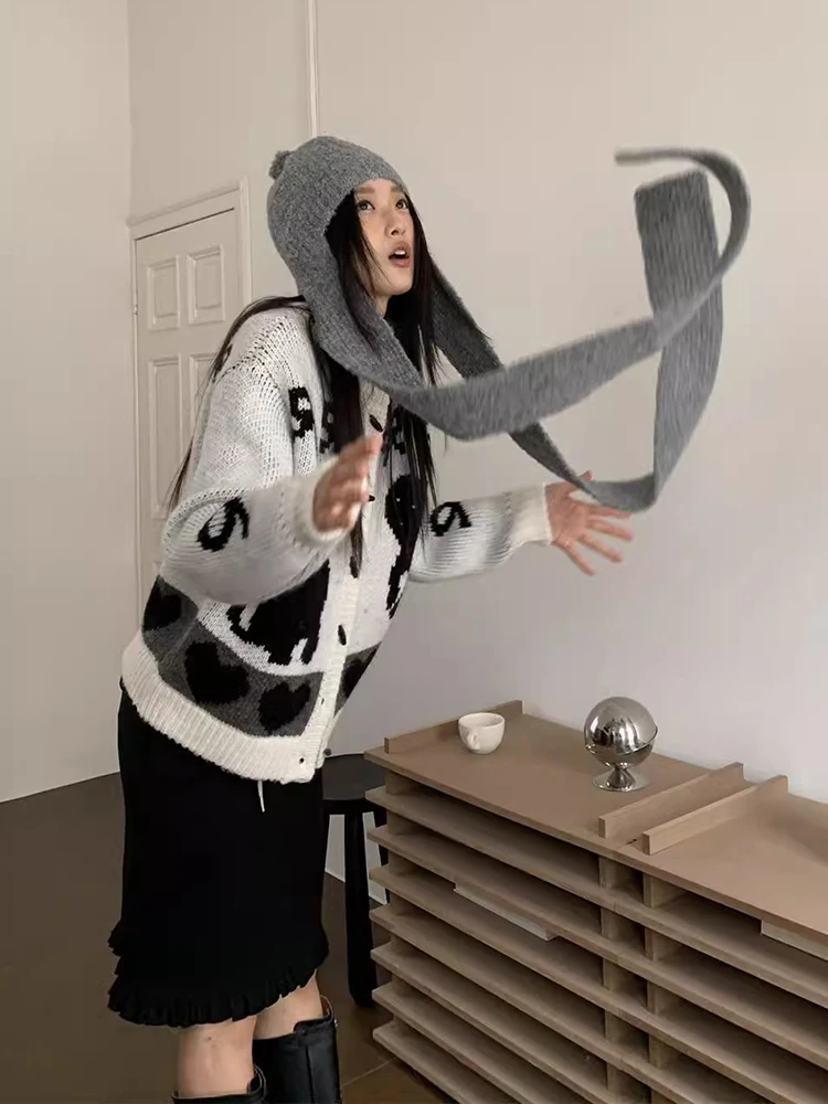 ReddaChic милая вязаная куртка на пуговицах с лентой и рогом женская вязанная крючком