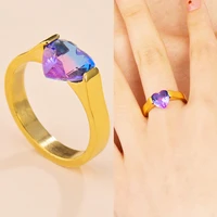2022 new stainless steel ring fashion big zircon purple crystal love heart wedding rings party gift for women girlfriend jewelry