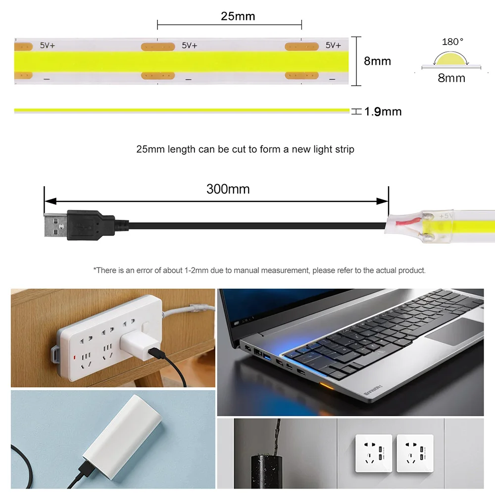 5 В USB COB светодиодная лента 320 светодиодов гибкая лента 8 мм печатная плата белыйкрасныйзеленыйрозовыйголубойжелтый ленточный ночник подсветка телевизора (art.: 3920cc42fd90d) - 3920cc42fd90d