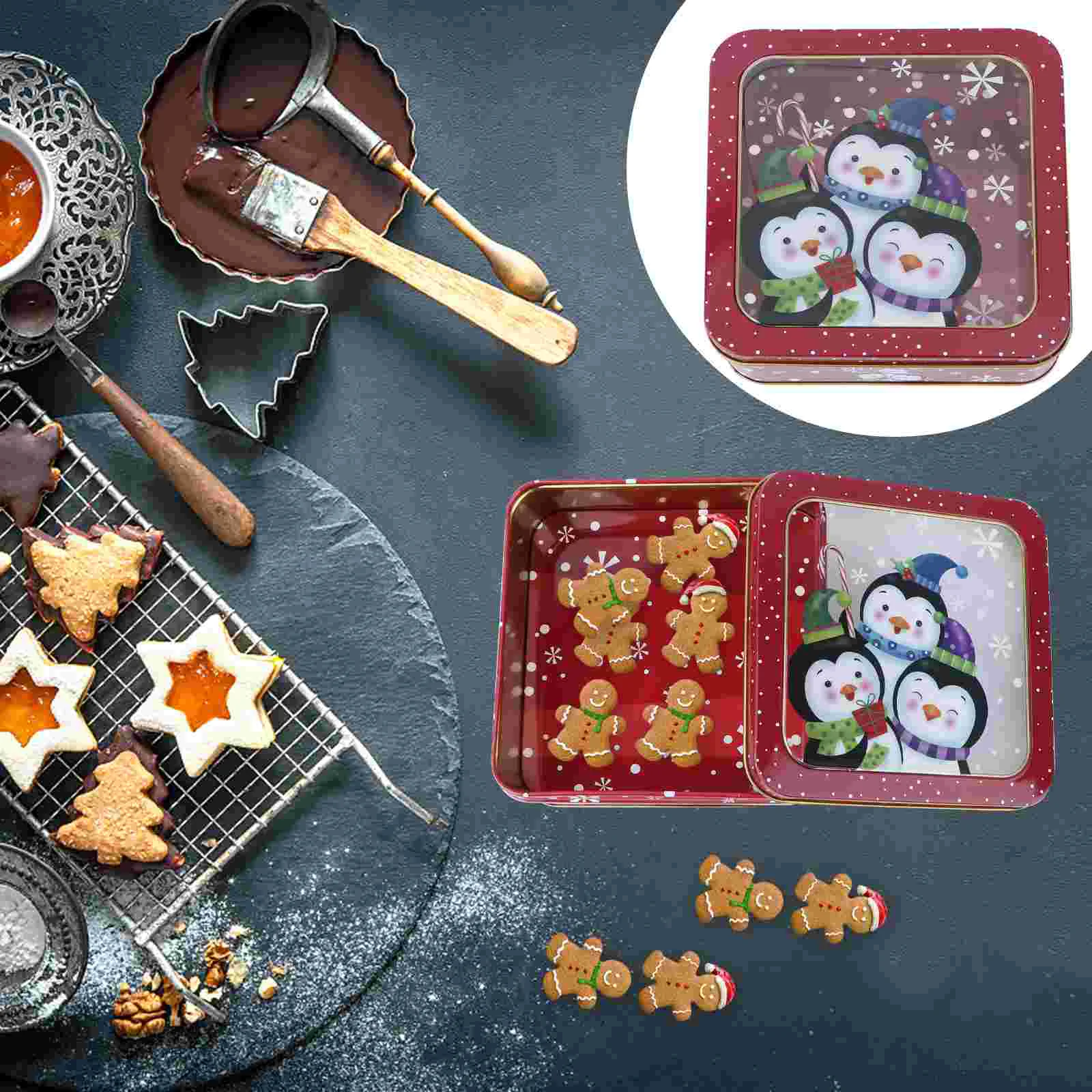 

Christmas Box Tin Cookie Tins Gift Candyholiday Tinplate Boxes Jar Empty Metal Lids Treat Lid Can Storage Containercookies Favor