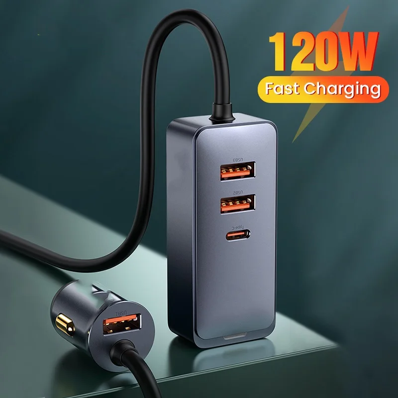 

120W USB Type C Car Charger Quick Charging for iPhone 12 Pro Xiaomi Mobile Phone PD QC 3.0 USBC Car Phone Charger