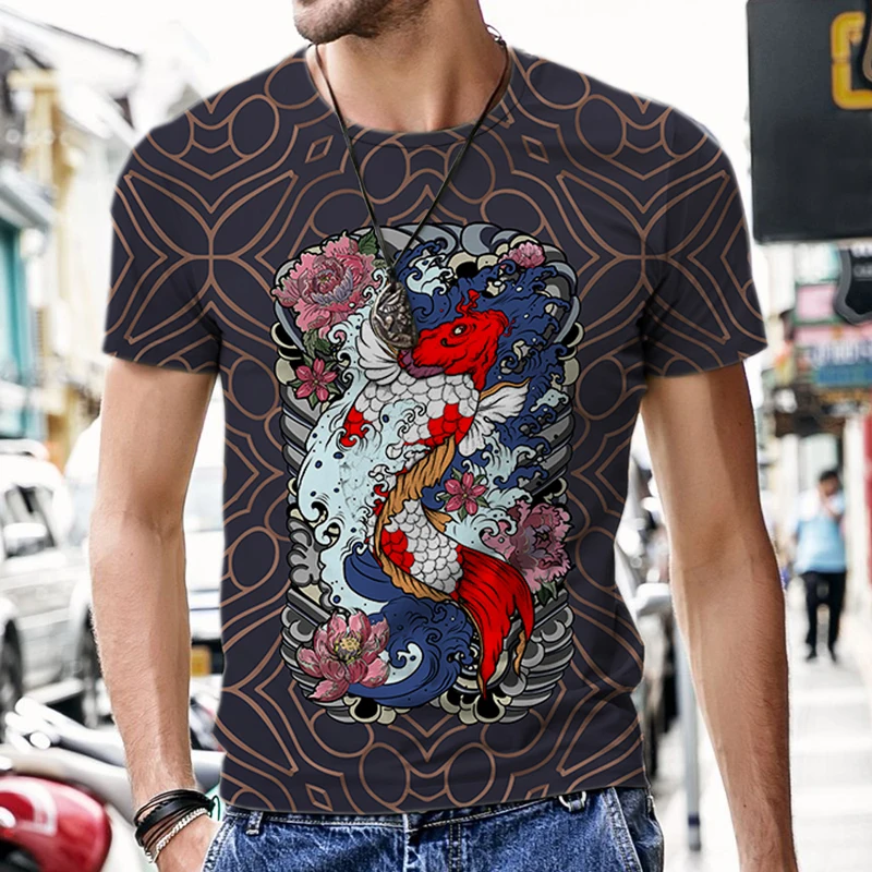 

2022 New Abstract dragon totem 3D Printing Men's T-shirt Lycra Polyester Short-sleeved Oversized Summer O-neck Top