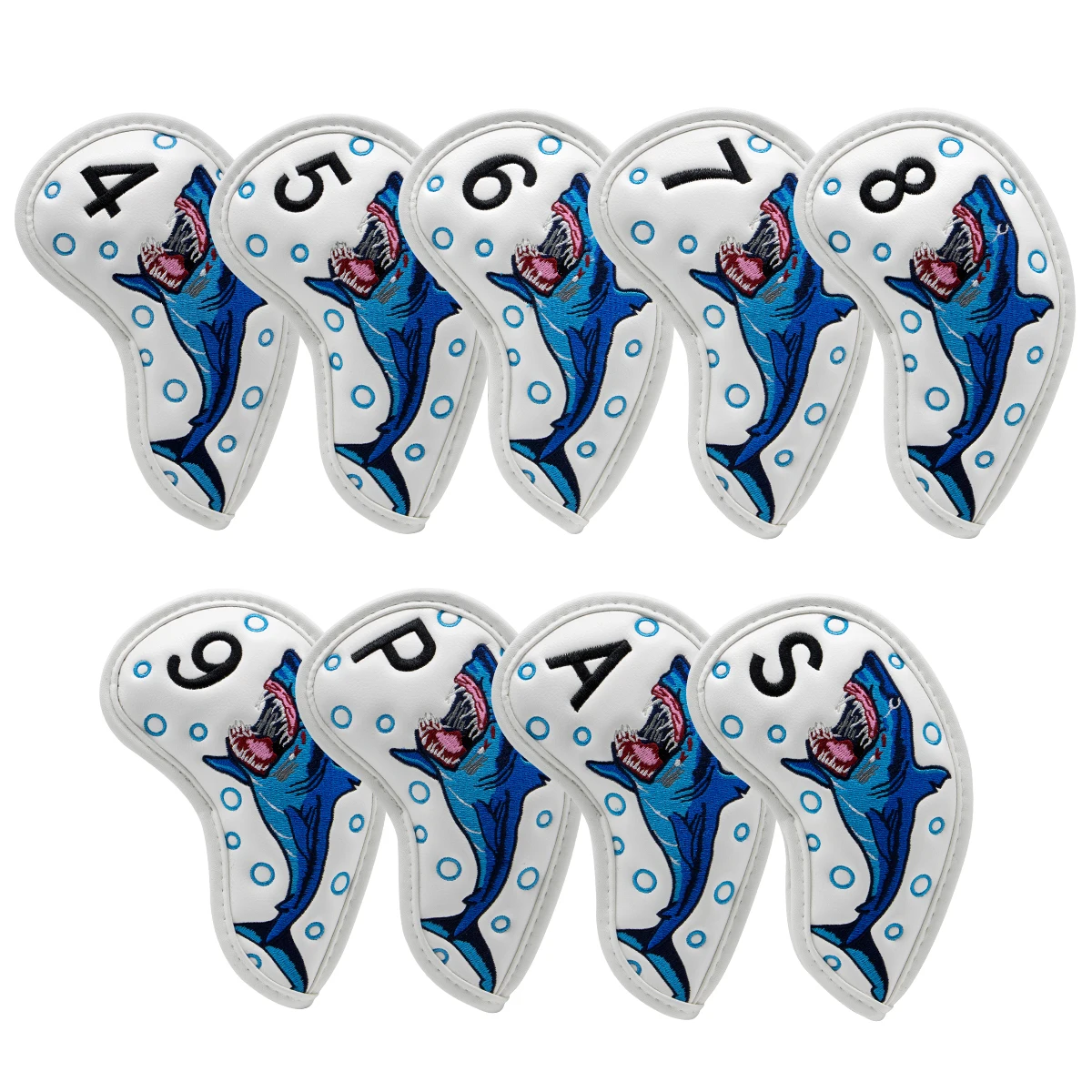 

2023Shark Design Golf Iron Head Covers Iron Headovers with White Color 4-9 ASP 9pcs