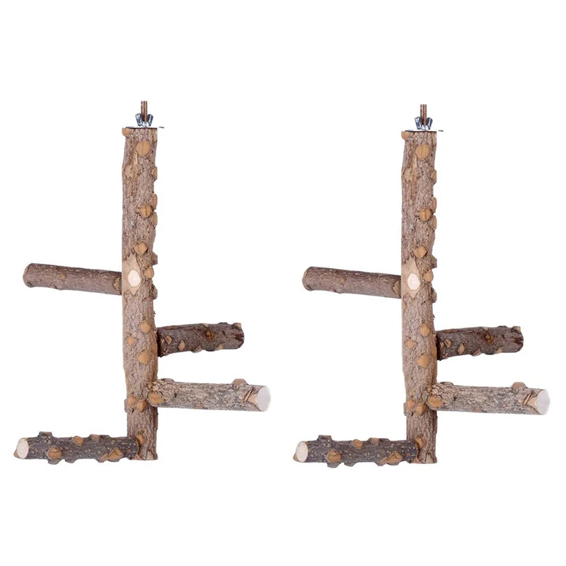 

2X Natural Wood Bird Perch Set, Parrot Stand Wood Perches Grinding Stick Stand Platform Chew Toy For Finches, Canaries