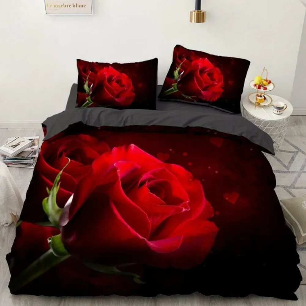 

3D Rose Heart Bedding Set Nordic Duvet Cover 150x200 220x240 King Cover Modern Cat Wolf Print Pillowcase No Bed Sheet Size Quilt