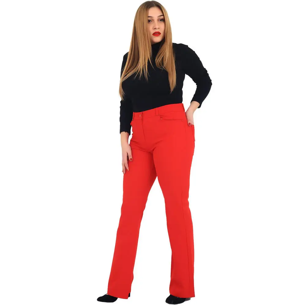 Fierte Women Plus Size Pants Rg1221Pv Fabric High Waist Wide Trotting Zipper Closure Button Spring Summer Casual