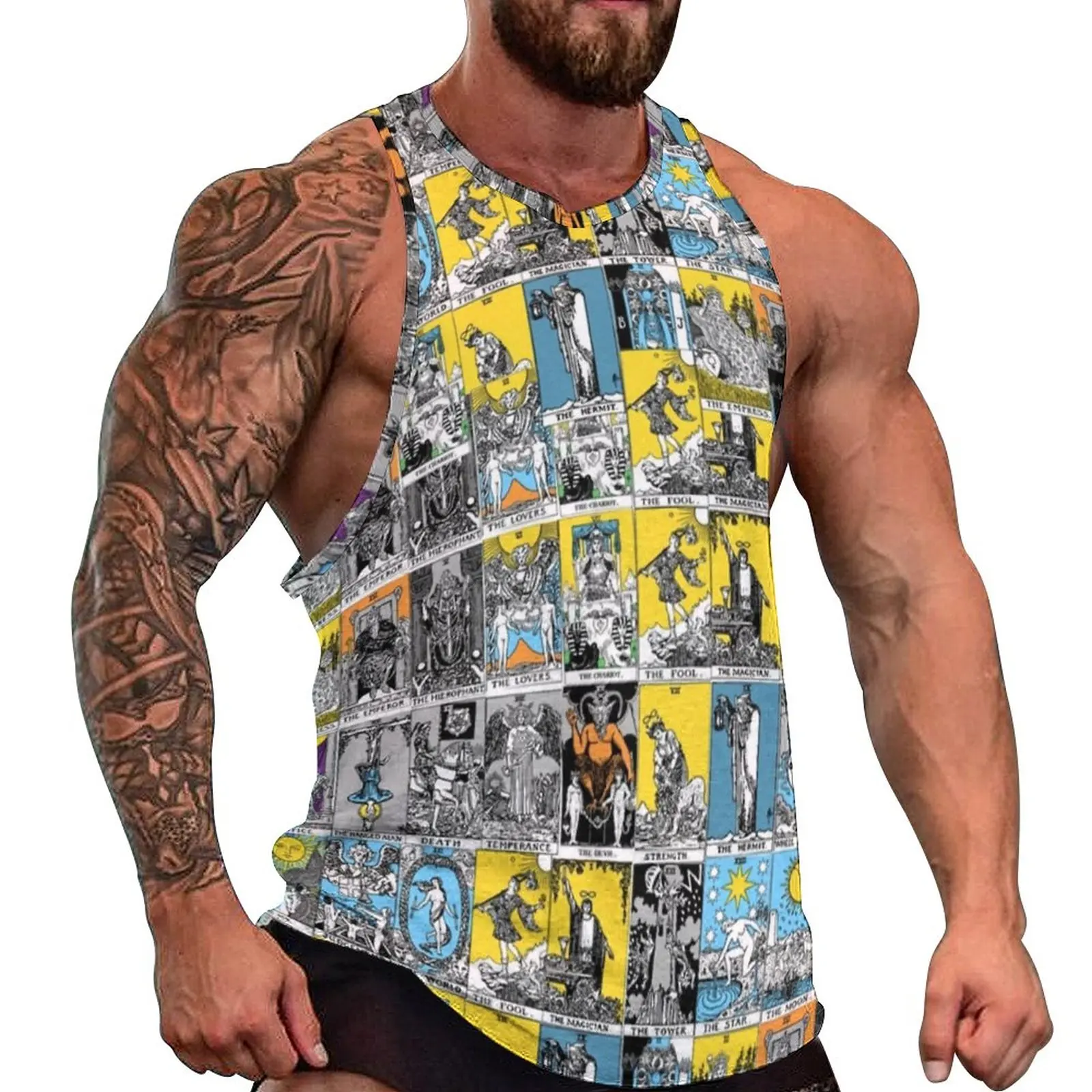 

Tarot Print Tank Top Man's A Major Arcana Cool Tops Summer Bodybuilding Design Sleeveless Vests 3XL 4XL 5XL