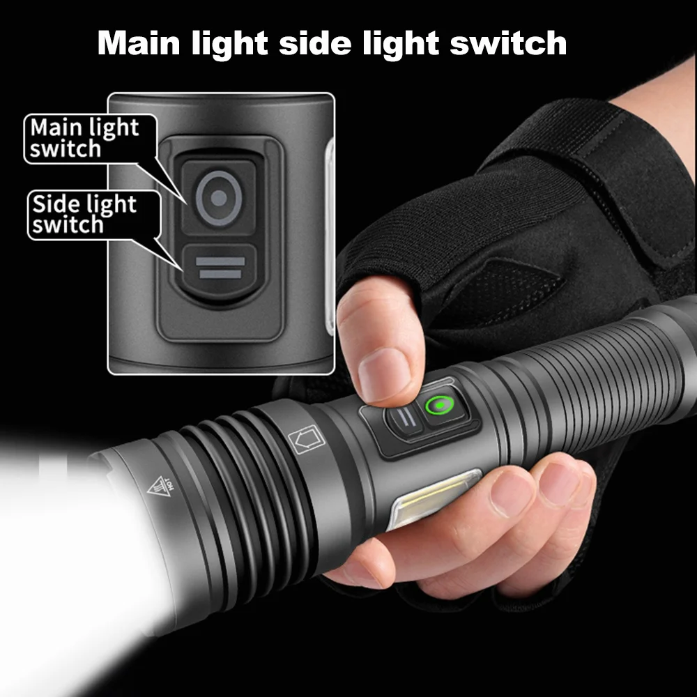 

Tactical Flashlight with Zoomable Rechargeable XHP70 LED Flashlights Super Bright Camping Lanterns for Emergencies Work Light