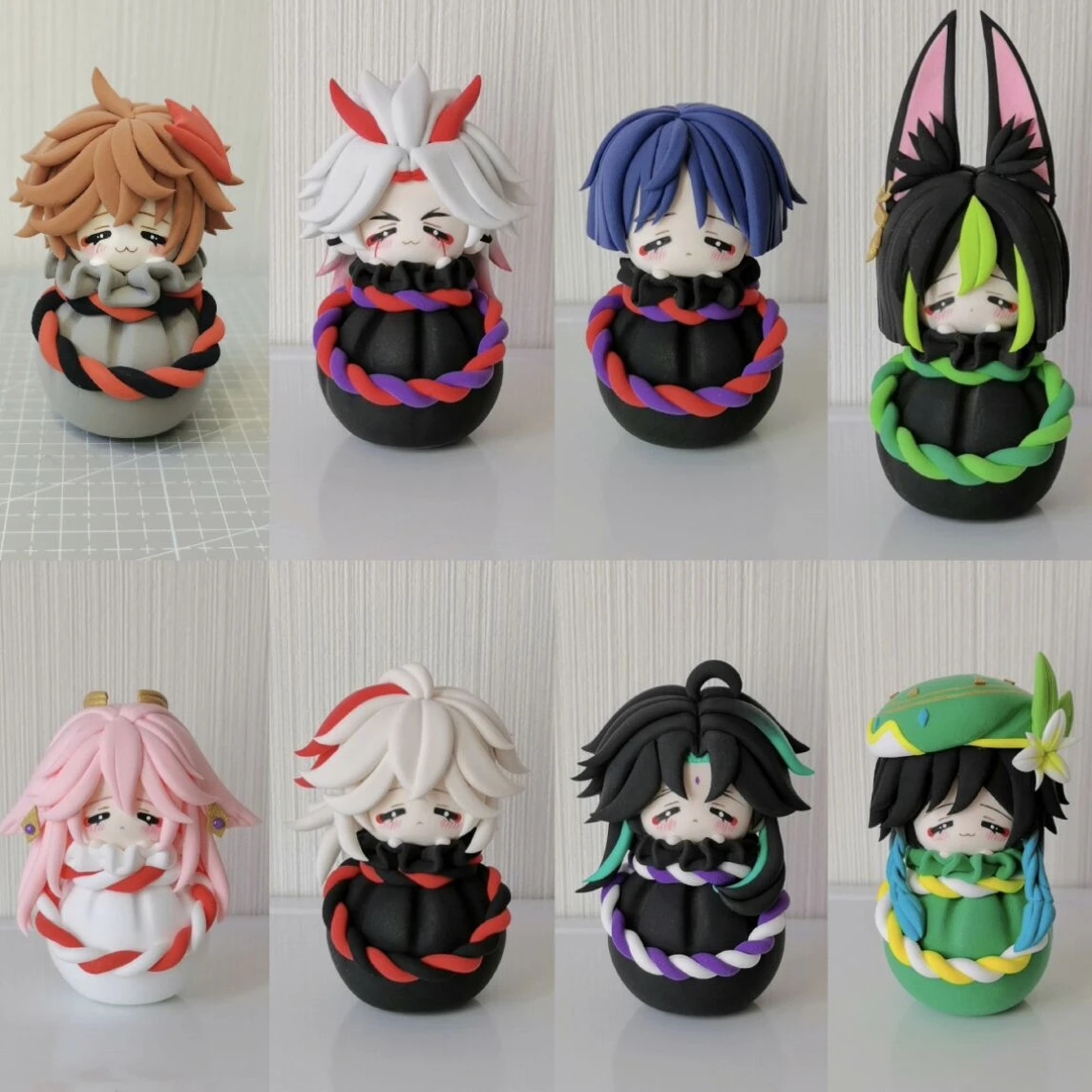 

Handmade Genshin Impact Alhaitham Hu Tao Bun Shape 8cm Anime Figure Kawaii Toy Q Figural DIY Clay Making Model Gift Keychain