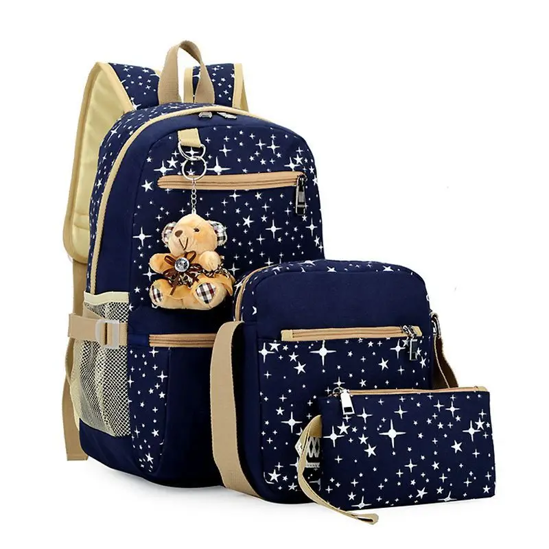 Women Canvas 4Pcs/set School Backpacks College Schoolbag Fashion Plecak for Teenager Girl And Boys Rucksack Moclila Shoulder Bag