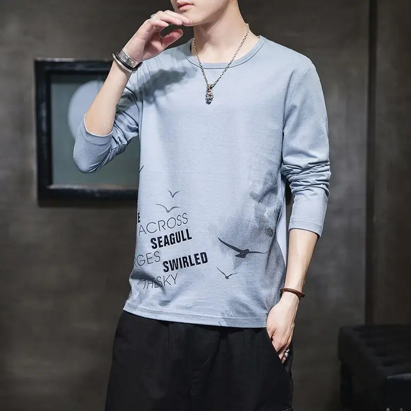 

Модная Универсальная футболка с круглым вырезом и надписью, Мужская одежда, Новинка Весна 2023, Свободные повседневные пуловеры, Корейская фу...
