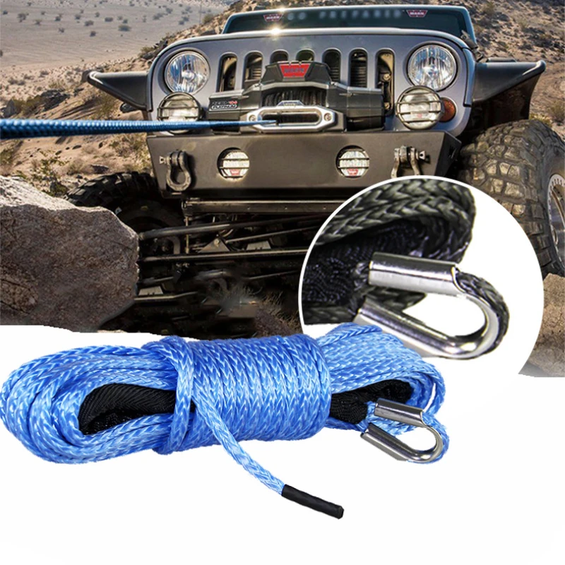 15m 6mm/7mm Towing Winch Cable Rope String Line Synthetic Fiber 5800lbs/7700lbs/9300lbs for Jeep ATV UTV SUV 4X4 4WD