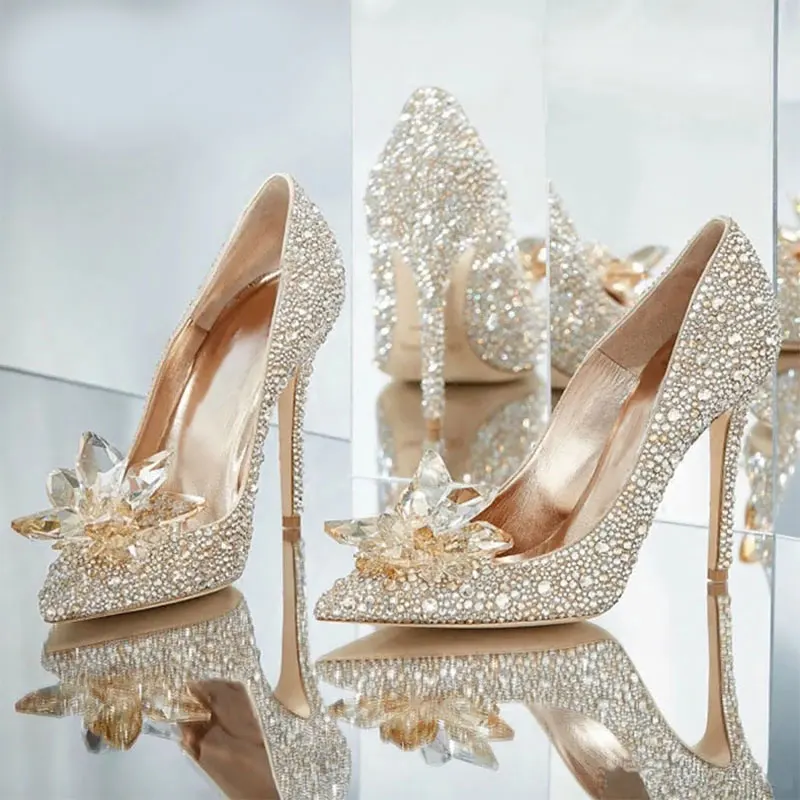 

2022 Newest Cinderella Shoes Rhinestone High Heels Women Pumps Pointed Toe Woman Crystal Party Wedding Shoes 5cm/7cm/9cm