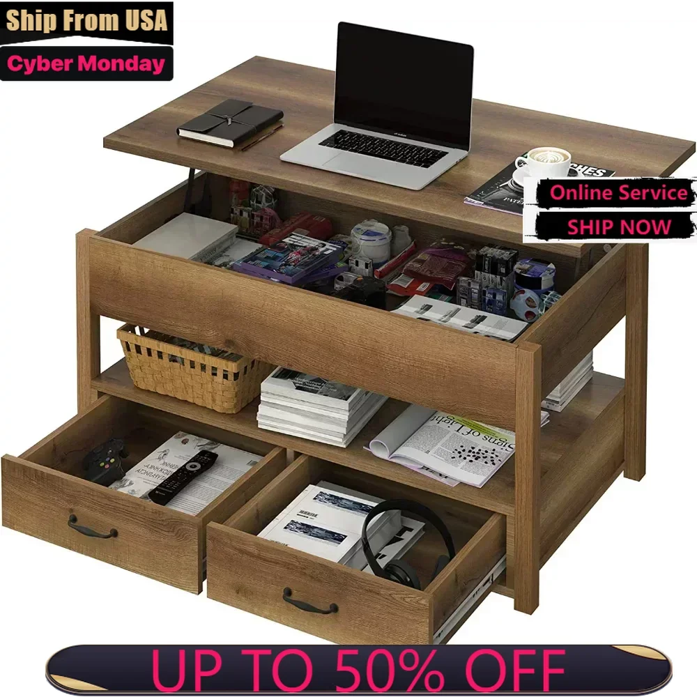 

Wood Lift Top Coffee Tables with 2 Storage Drawers & Hidden Compartment for Living Room Office, Rustic Brown