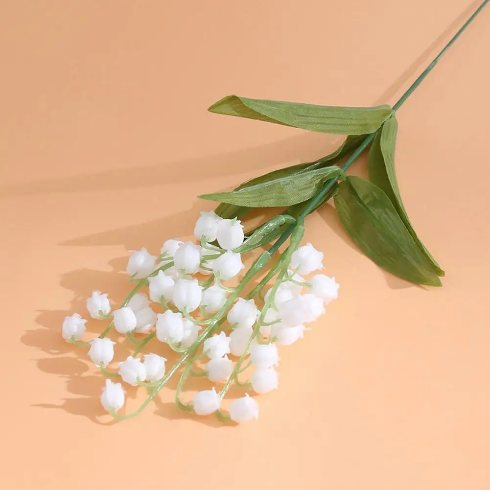 3pcs White Lily Of The Valley Fake Green Leaves Artificial Plastic Flower Small Fresh Bouquet Home Garden Wedding Decoration - купить по
