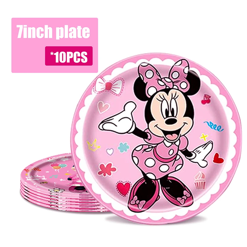 Розовая посуда для дня рождения с Минни Маус