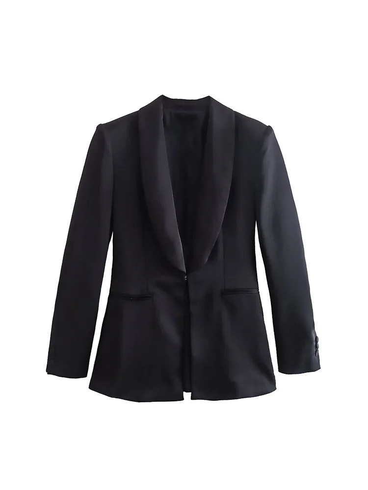 

PB&ZA 8411791 Women 2022 New Fashion silk satin texture dress Blazer Coat Vintage Long Sleeve Female Outerwear Femme 8411791