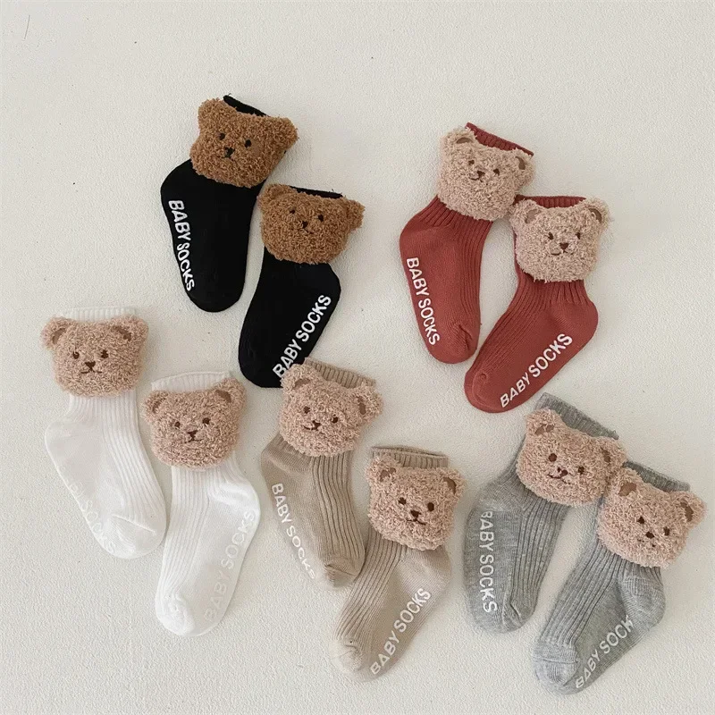 

Носки для новорожденных девочек и мальчиков, милые теплые носки, Нескользящие мягкие легкие носки с милым мультяшным медведем, аксессуары для детской одежды