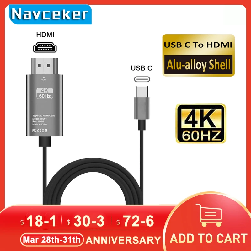 2022 Best USB C 3.1 to HDMI 4K Adapter Cables Type C to HDMI Cable for MacBook Samsung Galaxy S9/S8/Note 9 Huawei USB-C HDMI