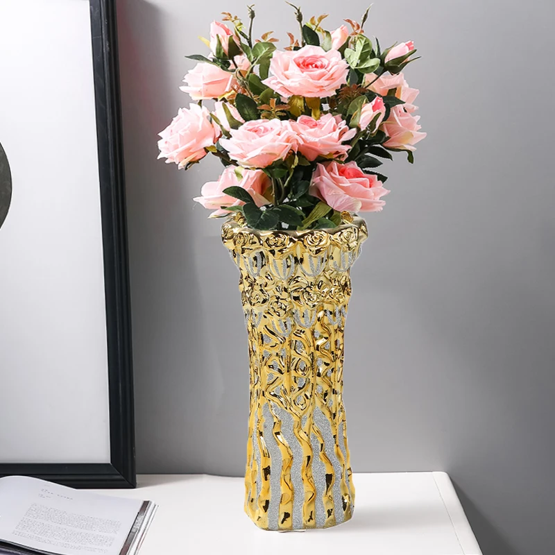 

Luxury High Floor Gold Vase Wedding Modern Nordic Stand Vase Vintage Aesthetic Flower Hydroponic Vasi Per Fiori House Decoration