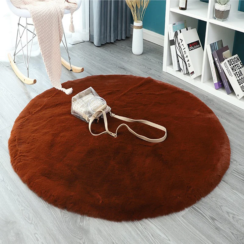 

Imitation Rabbit Fur Round Carpet For Living Room Home Decor Coffee Table Floor Mats Children Rug