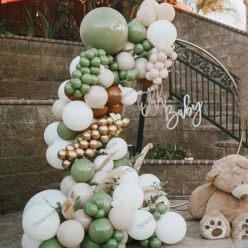 

132Pcs Baby Shower Happy Birthday Party Balloon Decoration Supplies White Green Chrome Metallic Gold Latex Balloon Wedding Decor