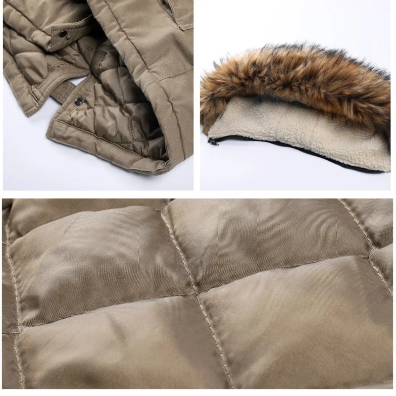 Mid-length Fur Collar Thickened Warm Coat Men's Winter Detachable Hooded Parka Outdoor Sports Tooling Padded Jacket Men Clothing