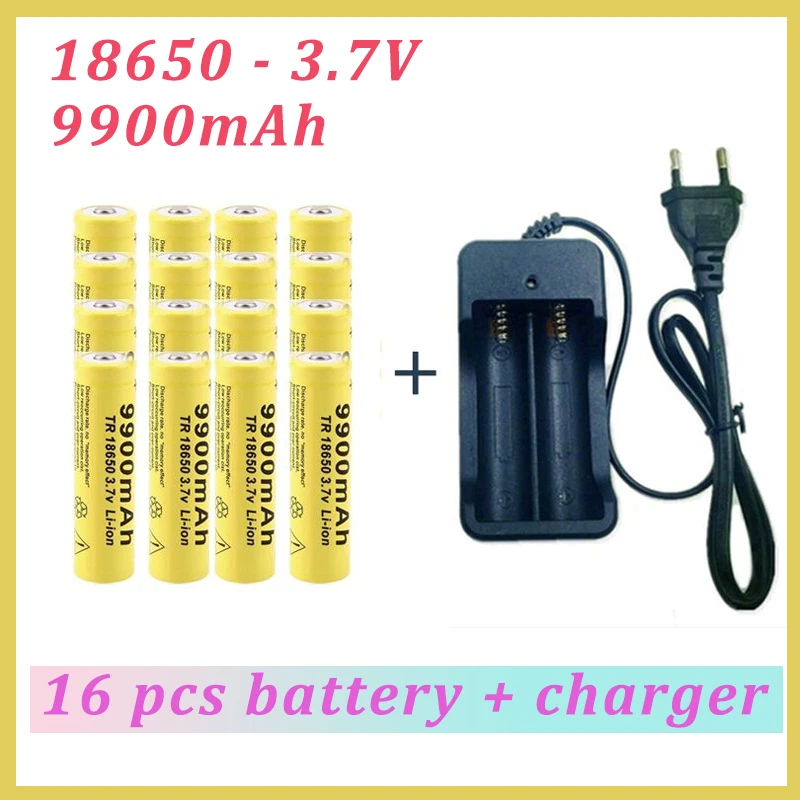 

Оригинальный аккумулятор 18650, перезаряжаемая батарея 3,7 в, 9900 мАч, литий-ионный аккумулятор большой емкости для фонарика, аккумулятор фонарь с зарядным устройством