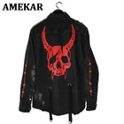 Мужская джинсовая куртка с подтяжками, черный свитер в стиле панк, готический Охотник с демоном, черепом, уличная одежда в стиле Харадзюку, 2019