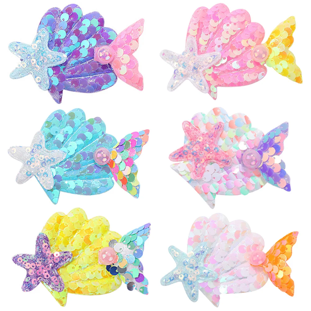 

6 Pcs Girl Hair Accessories Cute Clips Shell Glitter Pearl Child