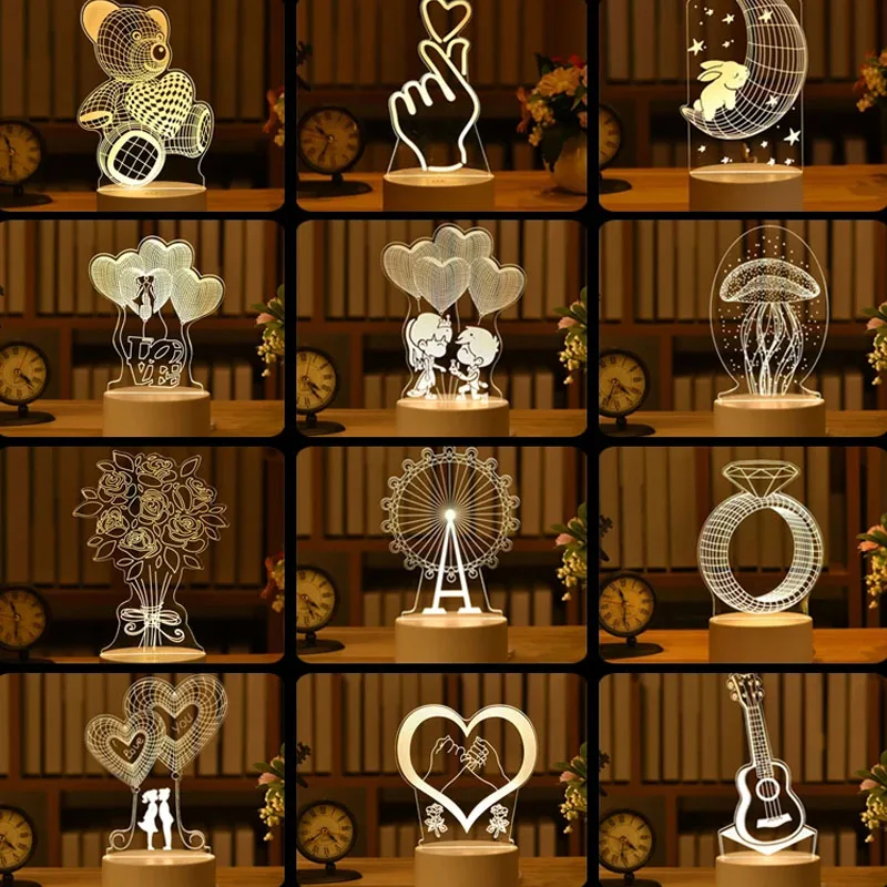 Romantic Love 3D Acrylic LED Lamp: Perfect Home Decor for Children's Nightlight, Birthday Parties, and Valentine's Day 4