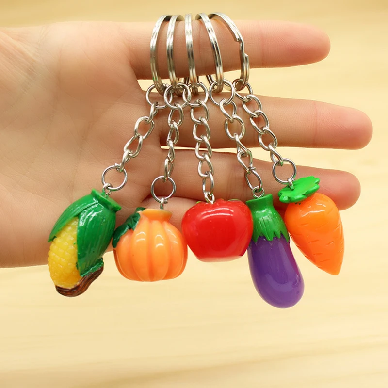 

Creative Cartoon Simulation Vegetable Keychain Radish Tomato Corn Eggplant Pumpkin Key Chain Fun Pendant Children's Bag Decorate