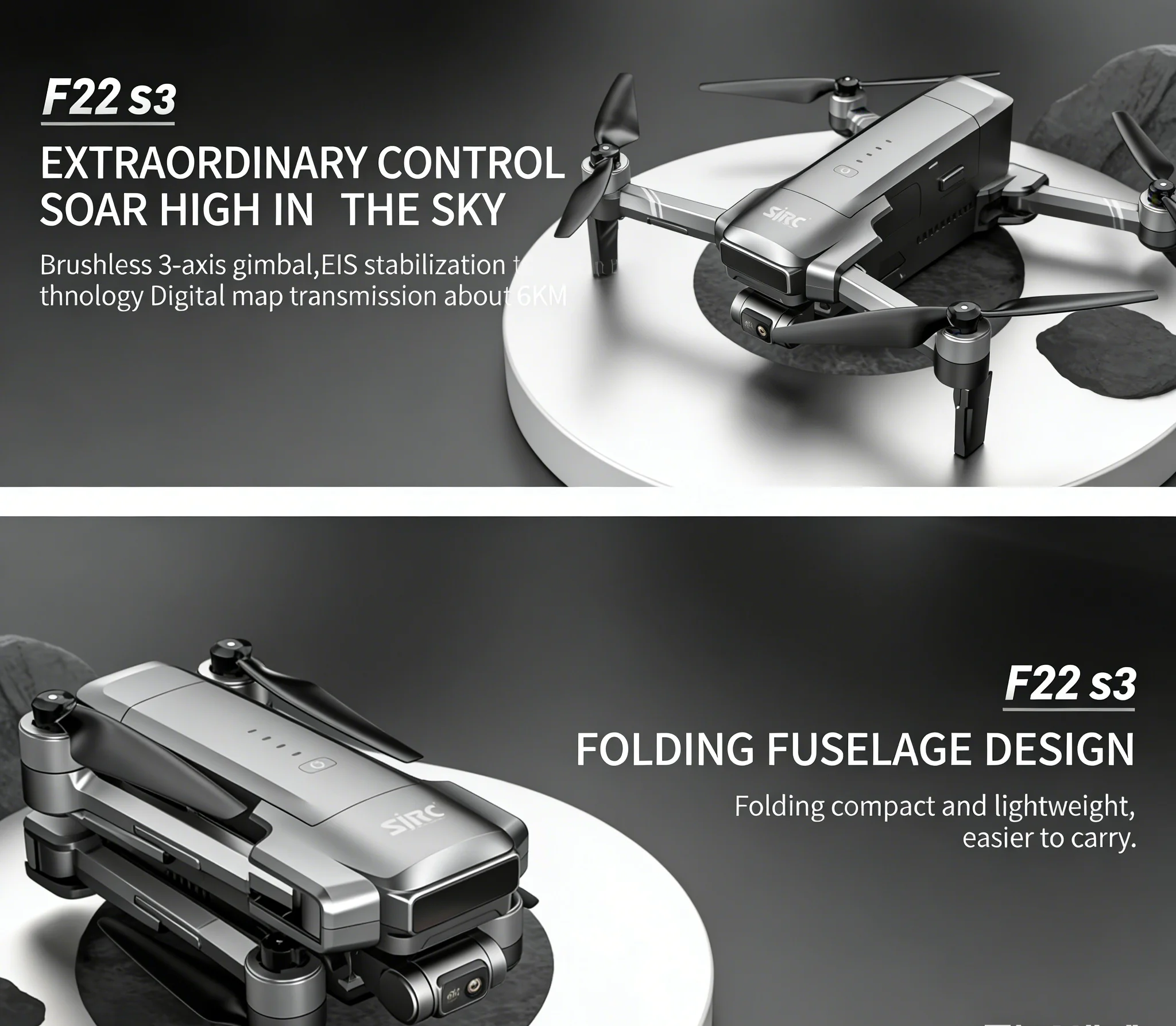 Фото Складной квадрокоптер SJRC F22 S3 Pro для детей с профессиональной камерой 4K, 5G WiFi FPV, 3-осевым стабилизатором, EIS, бесщеточным двигателем, HD и GPS. №1