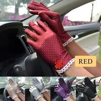 women summer sunscreen gloves outdoor breathable thin spots driving anti slip gloves small dots lace patchwork spandex mittens