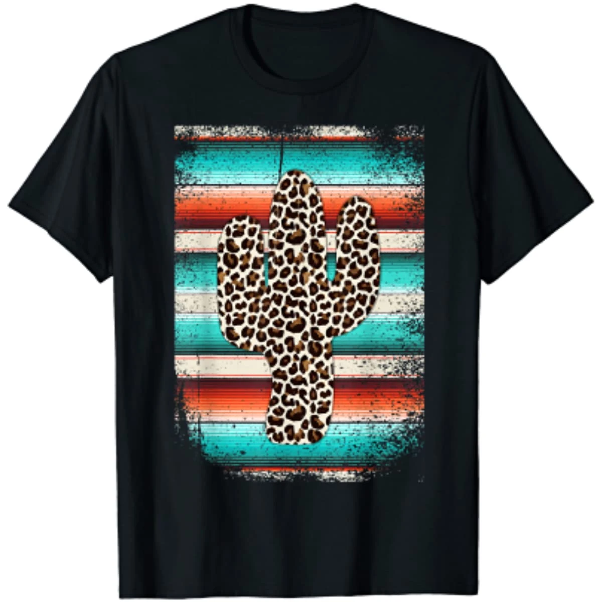 

Funny Leopard Cactus Serape Cactus Print Turquoise T-Shirt Men Clothing Daily Cotton Four Seasons Men T Shirt