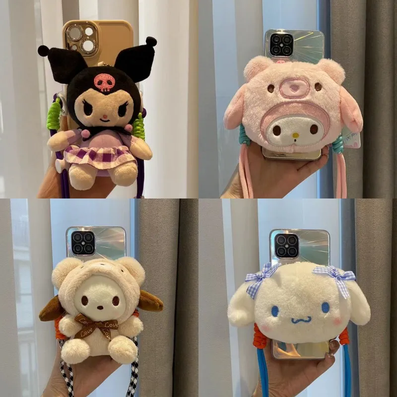 

Kawaii Hello Kitty Kuromi Melody Cinnamoroll Мобильный Телефон Зажим для задней панели диагональный ремешок аниме мультфильм кукла украшение детский подарок