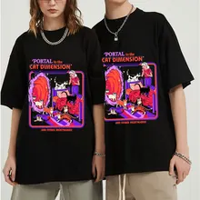 Men's T Shirt Funny Vintage Portal To Cat Dimension Dark Humor Artsy Print Short Sleeve Oversized T-