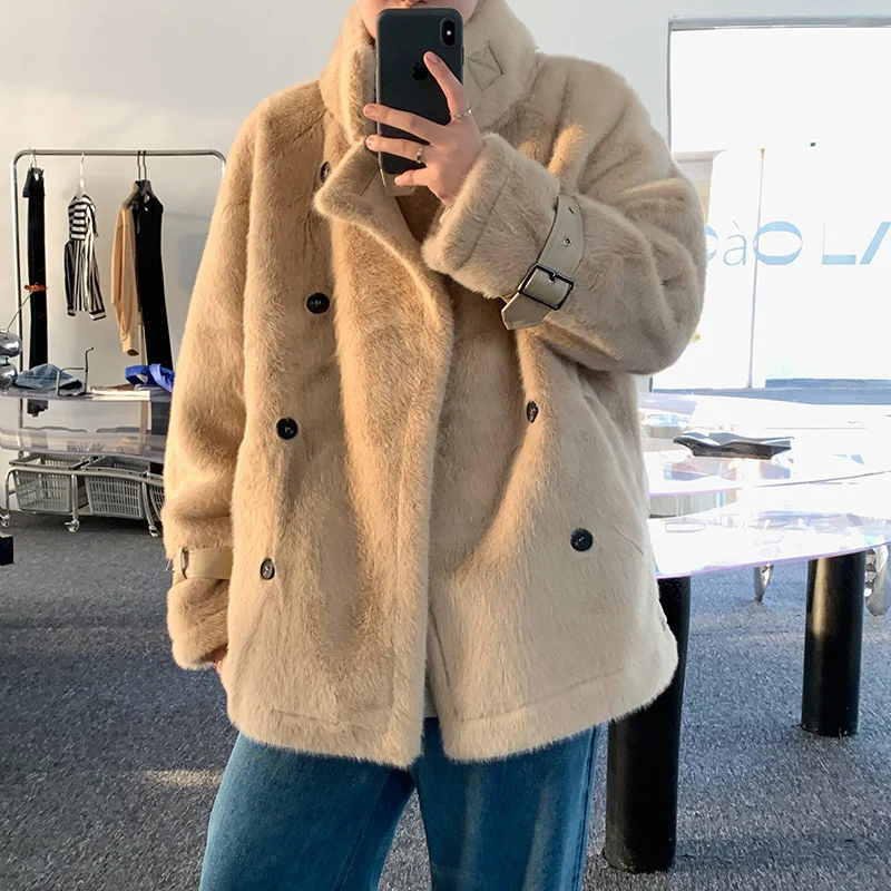 Hybskr Suede Fur Thicken Fleece Men's Jackets Loose Warm Stand Collar Male Parkas Winter Fashion Brand Man Soft Korean Outerwear