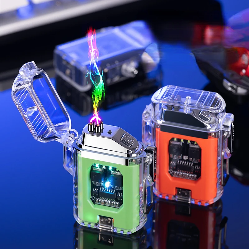 

Transparent Double Arc Charging Lighter Visible LED Power Display Wind Proof Flameless Plasma Lighter Cigar Smoking Accessories