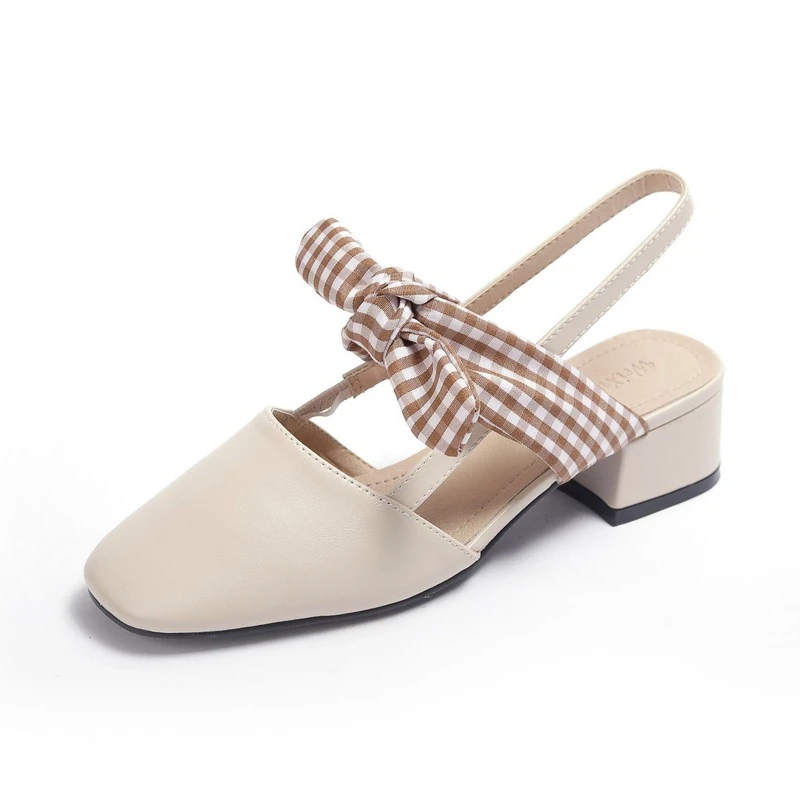 

2022 Summer Ladies Sandals Women High Heels Baotou Suede High Heels Sexy Pointed Bows Wedding Party Brand Fashion Women's Shoes